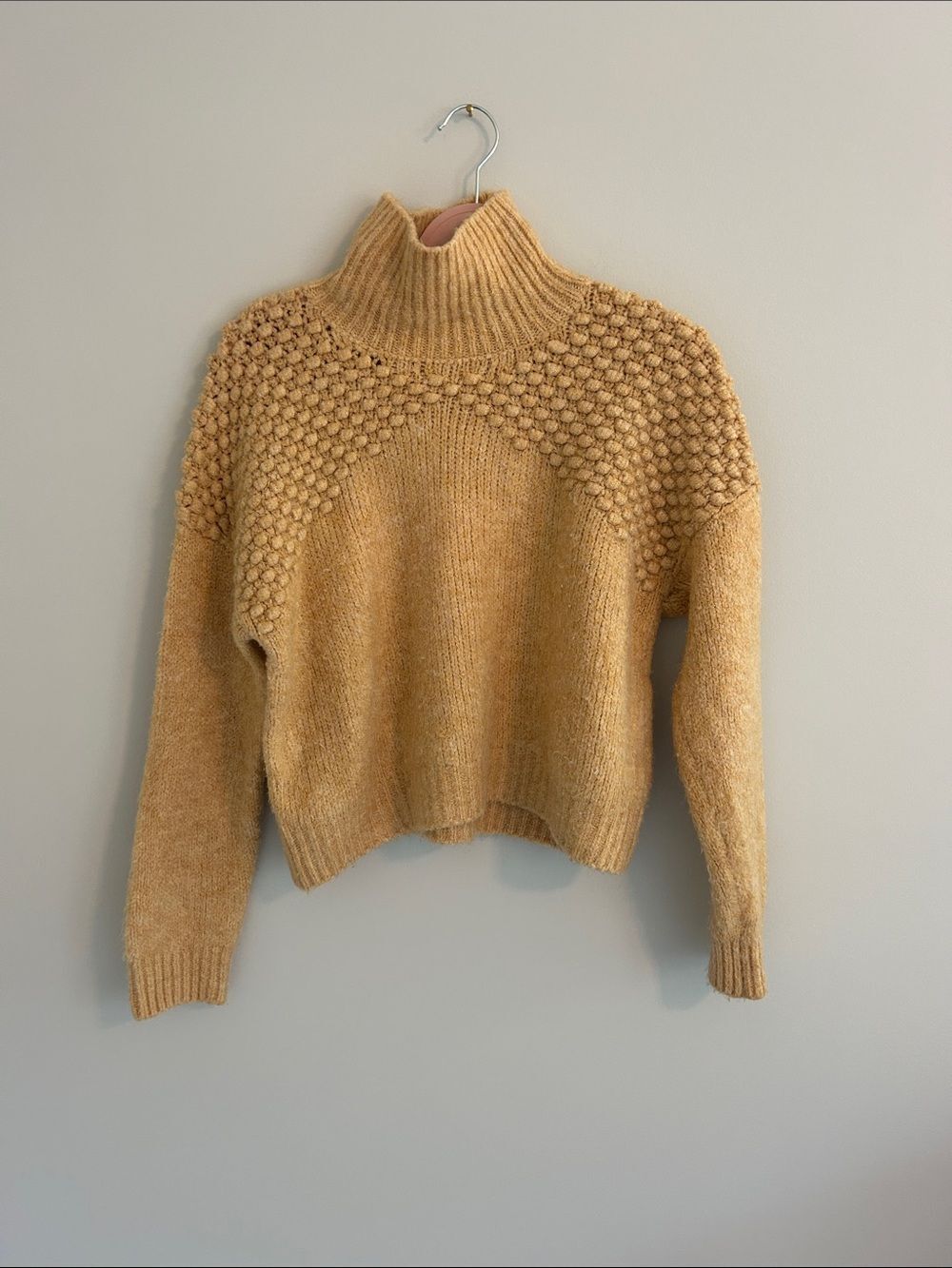 Free People Mustard Cozy Knit Mock Neck Sweater Size M Fall Boho